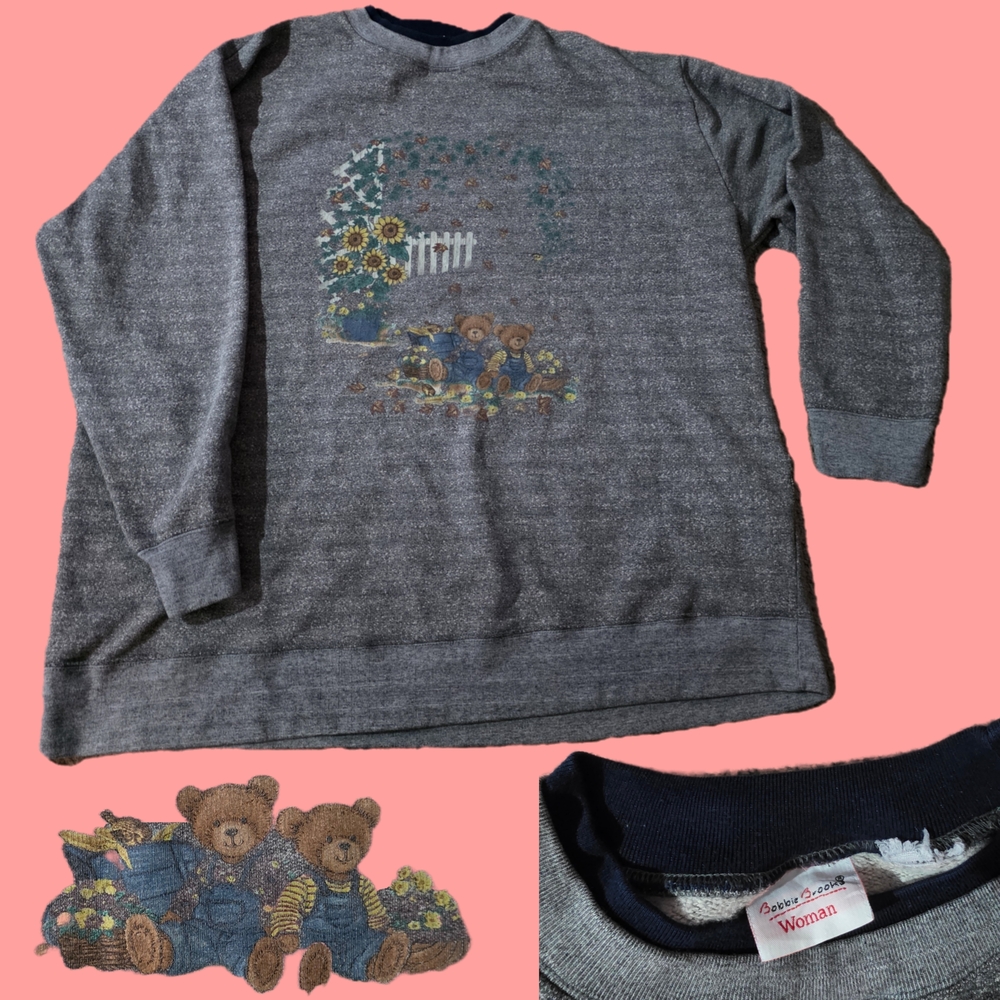 Bobbie Brooks Vintage Grey Teddy Bear Crewneck